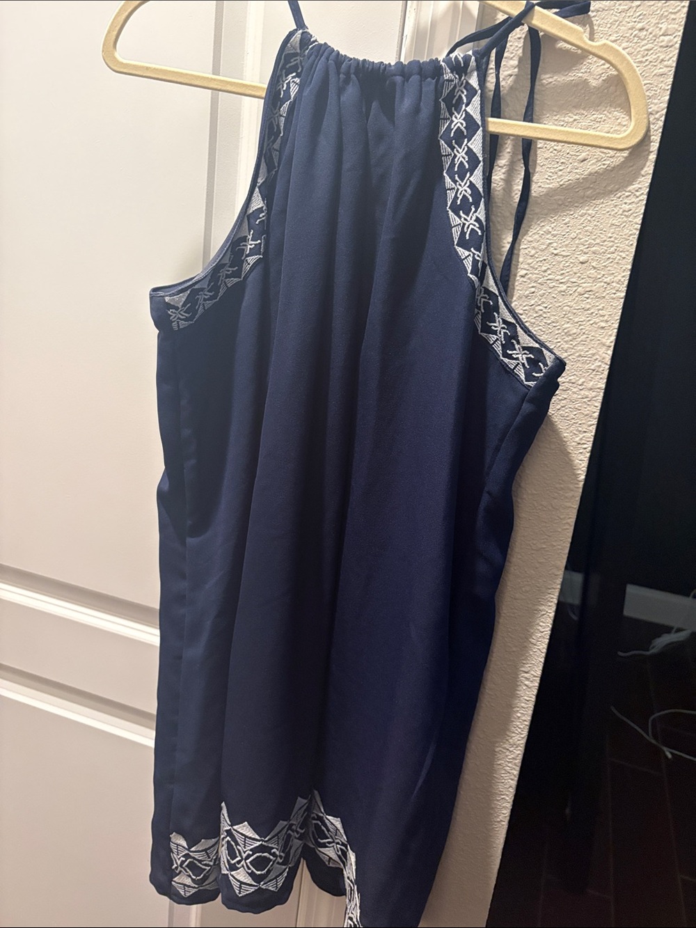 Romeo & Juliet Couture Navy Blue Embroidered Halter Dress